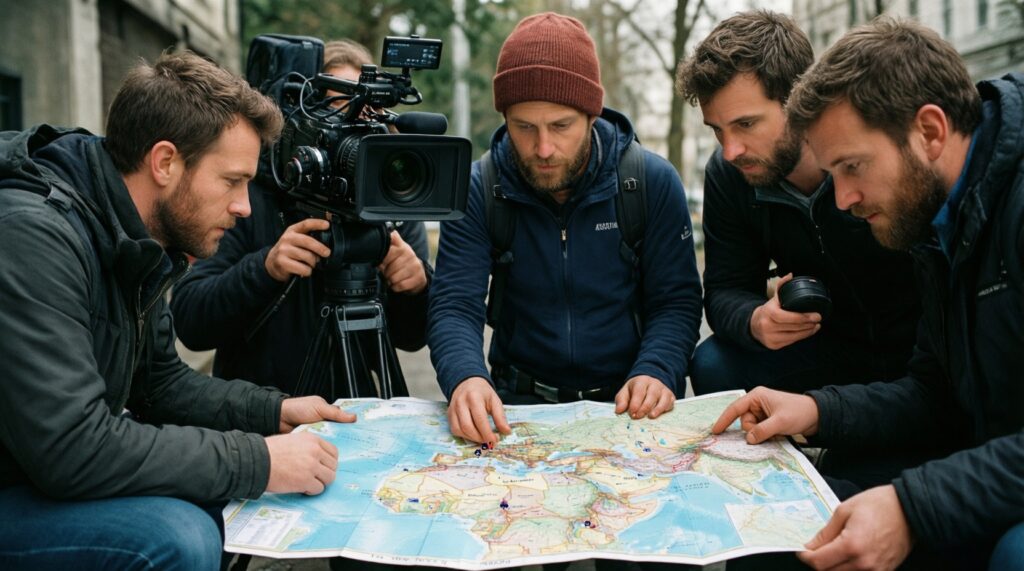 Репортаж с места: один день в ключевой точке событий (порт/стройка/трасса/курорт) - иллюстрация