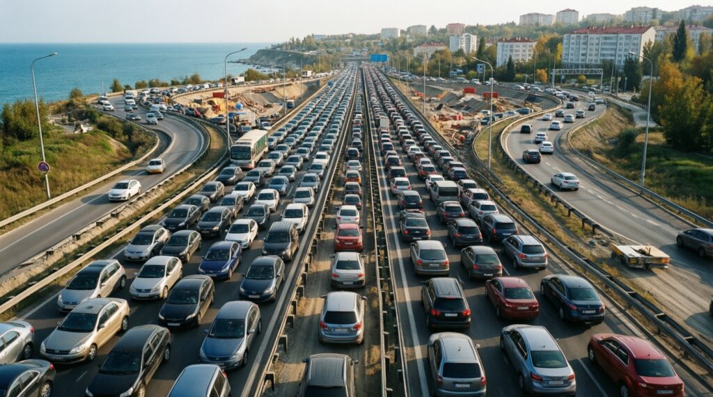 Ситуация на дорогах Крыма: пробки, ремонты, перекрытия и ДТП - иллюстрация