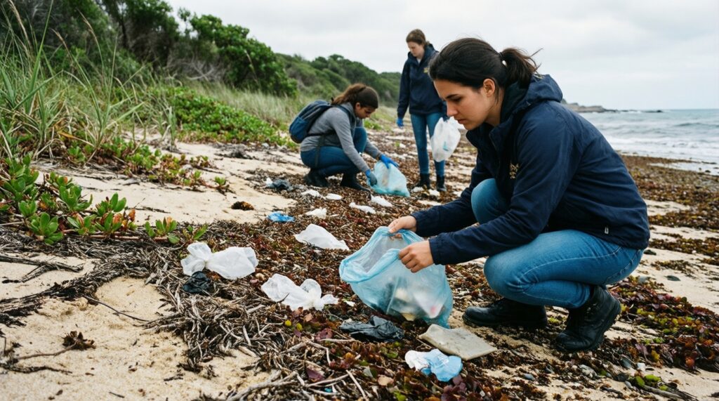 Экология: качество воздуха и воды, уборка берегов, полигоны и резонансные точки на карте - иллюстрация